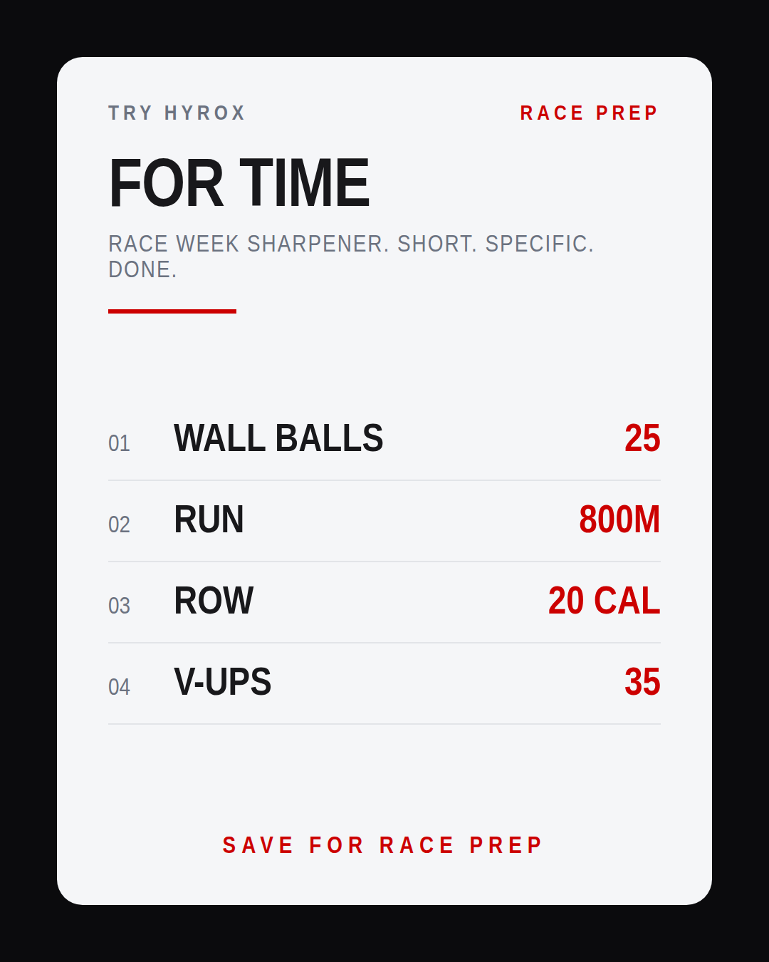 RACE WEEK SHARPENER. SHORT. SPECIFIC. DONE.