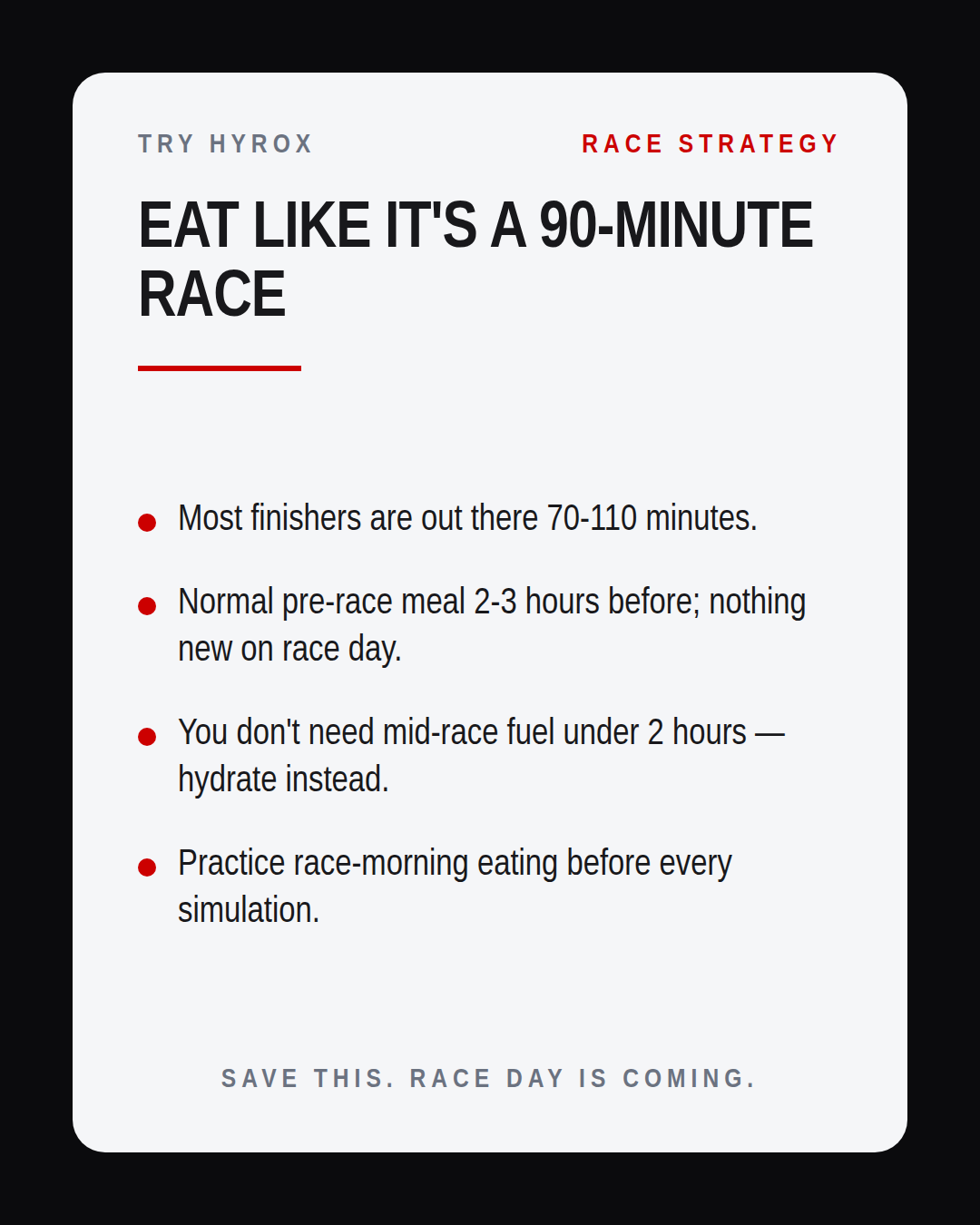 How you eat before a race can make or break your HYROX performance.