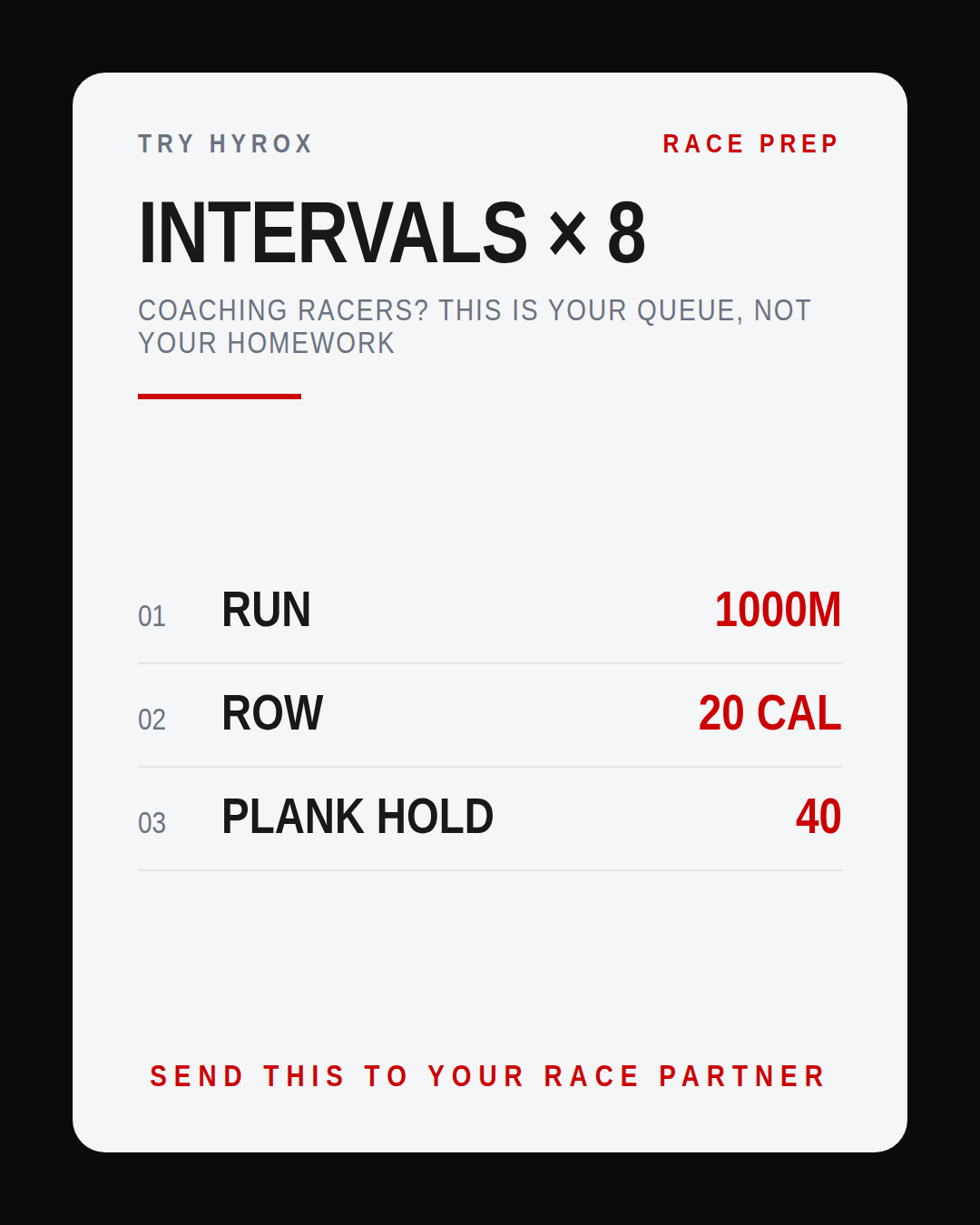 COACHING RACERS? THIS IS YOUR QUEUE, NOT YOUR HOMEWORK